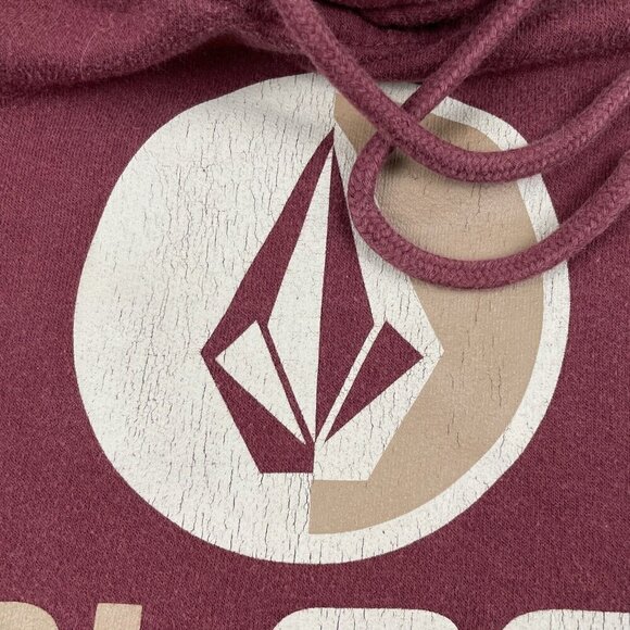 Volcom Hoodie Sweatshirt Men’s M Skater Cotton Blend Spellout Logo Maroon Pocket - Picture 8 of 11